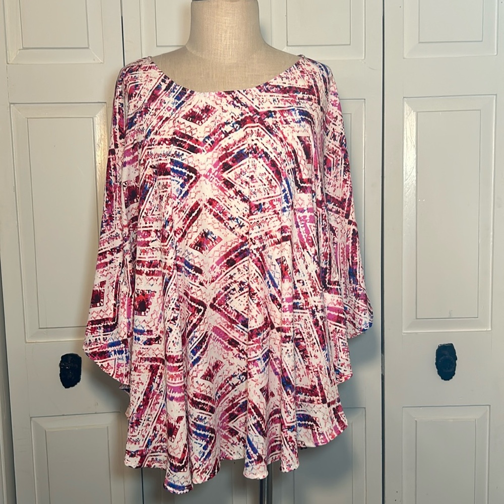 Worn Once XS Show Me Your Mumu Magenta Printed Bat Wing Sleeves Tunic Blouse